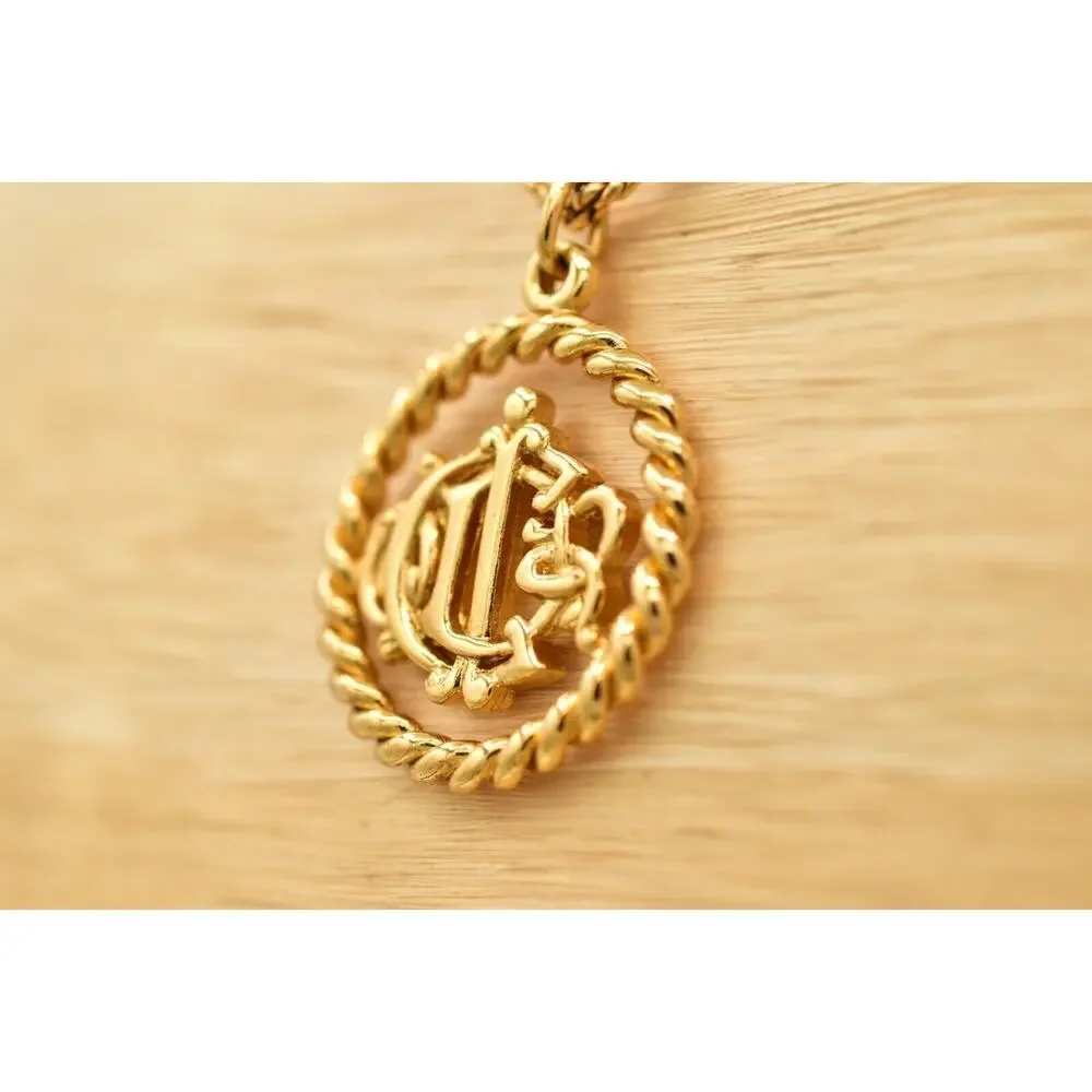 Christian Dior Vintage Insignia Logo Pendant Necklace Gold Tone Signed 80s BinBM - Picture 13 of 16